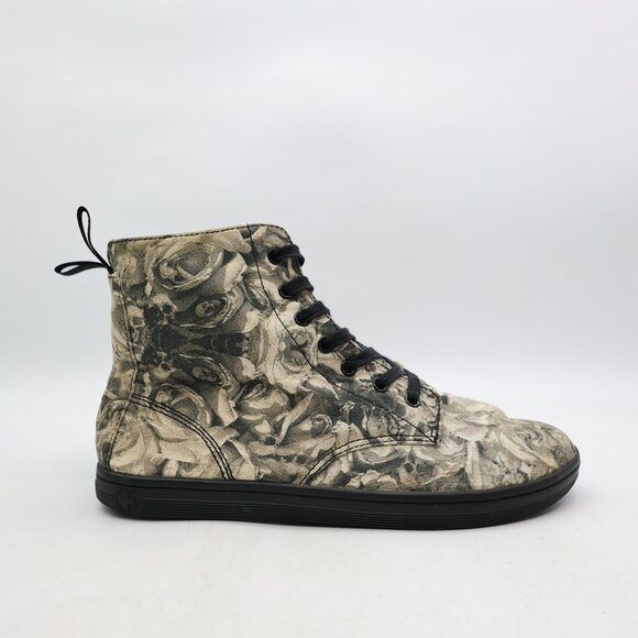 Dr Martens Hackney Boots Women's 11 Gray Skull & Roses Canvas Goth Retro Punk - Picture 1 of 10